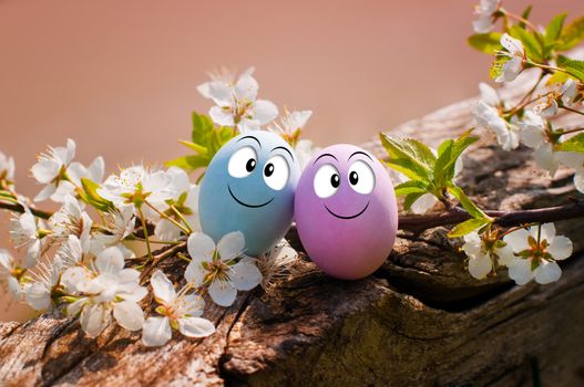 Funny eggs for Happy Easter in nature