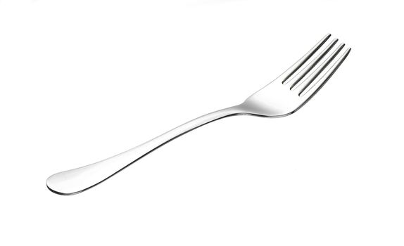 ordinary steel shiny fork over white background