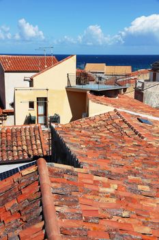 Italy. Sicily island . View of Cefalu. Roofs 