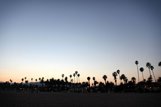 Sunset at a Santa Barbara beach looking towards the city.