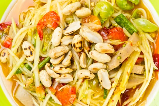 Papaya salad, Thai food, place on plate