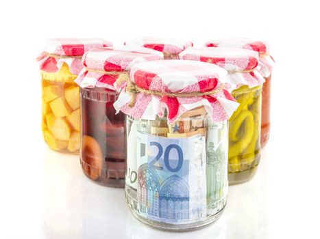 financial reserves money conserved in a glass jar among others preserves