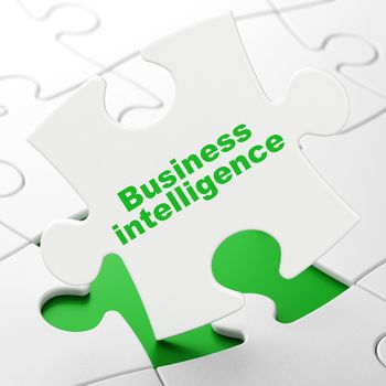 Finance concept: Business Intelligence on White puzzle pieces background, 3d render