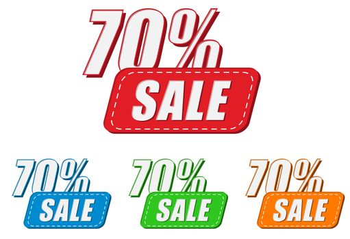 70 percentages sale, four colors labels, flat design, business shopping concept