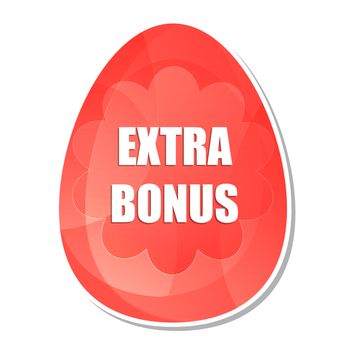 easter extra bonus banner - red color egg label with spring daisy flowers, business shopping holiday concept, flat design