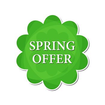 spring offer banner - text in green flower label, business shopping seasonal concept, flat design