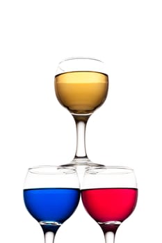 red, yellow and blue backlit drinks put one on other