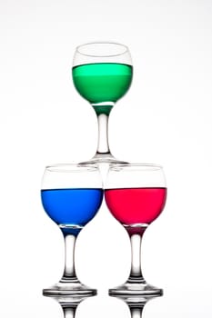 red, green and blue backlit drinks with reflection