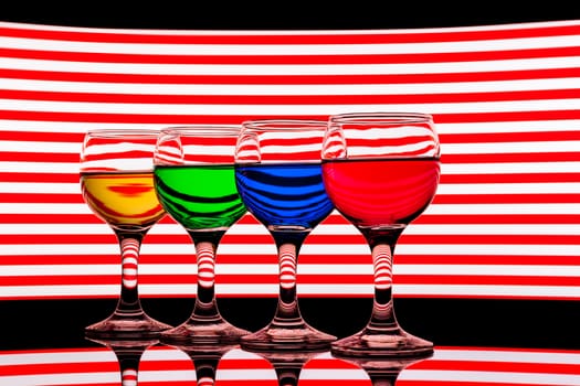 red, green, yellow and blue backlit drinks with reflection