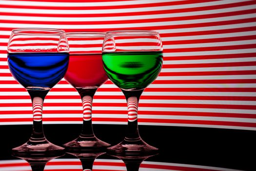 red, green and blue backlit drinks with reflection