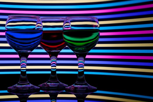 red, green and blue backlit drinks with reflection