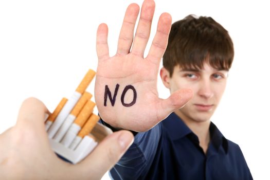 Teenager refuses Cigarettes Isolated on the White Background