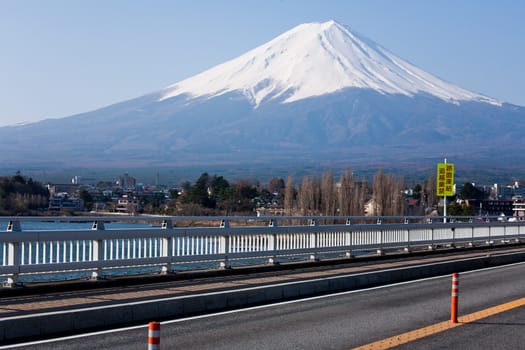 Mount Fuji on bridge
