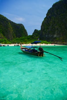 Boat on beautiful blue sea from South Thailand, Asia
