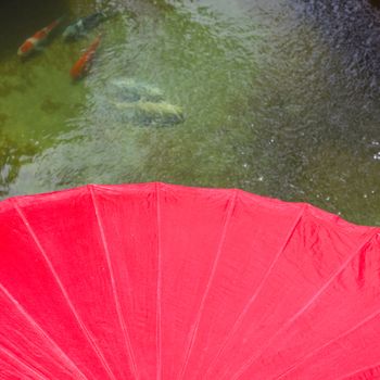 red umbrella on water