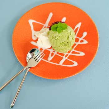 ice-cream green tea on orange dish