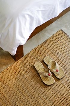 slippers and part of blanket, hospitality concept
