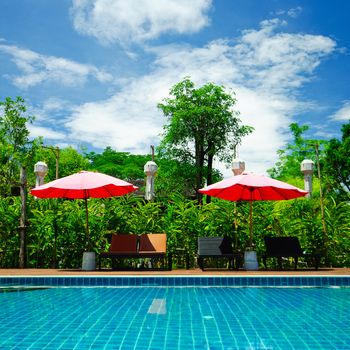 Sunbeds beside the pool