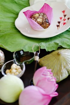 Thai fried rice in lotus leaf package.