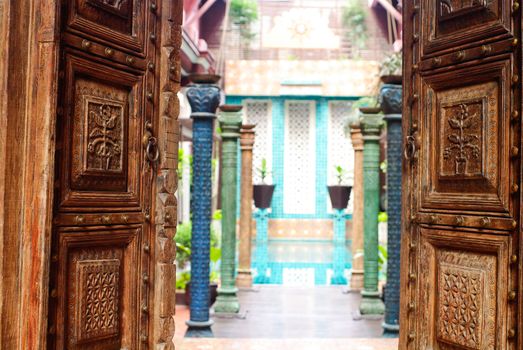 Traditional door in hotel Thailand