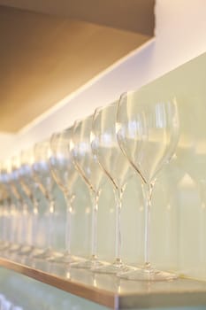 Restaurant rack with  wine glasses