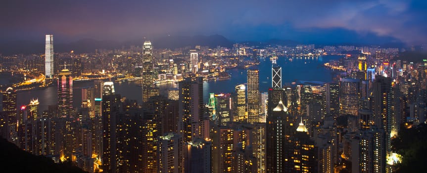 Hong Kong cityscape at night panorama