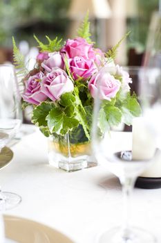 Place setting on a table at a wedding reception