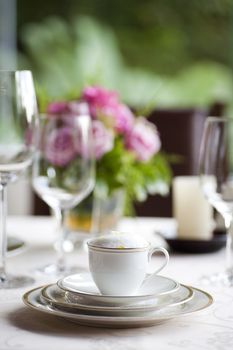 luxury cup of coffee set on table