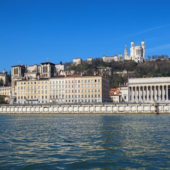 Lyon view with blue sky, France
