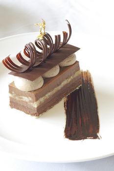 Brownie with ice cream on the dish