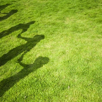 Group people shadow on green grass