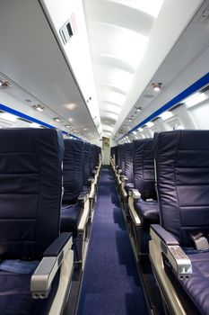 Interior of an airplane without people