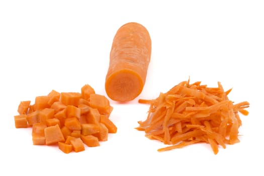 Fresh carrot with slices on a white background