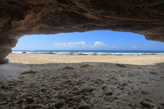 Inside one of the caves at Caves Beach NSW Australia at low tide