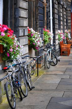 Bicycles in a central street of Edinburgh