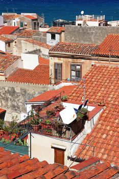Italy. Sicily island . View of Cefalu. Roofs 