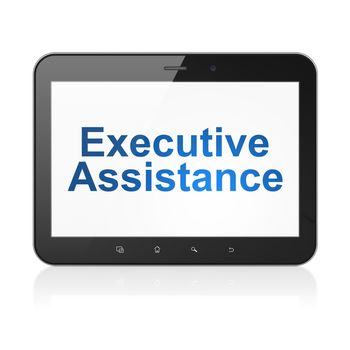 Business concept: black tablet pc computer with text Executive Assistance on display. Modern portable touch pad on White background, 3d render