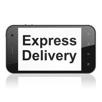 Business concept: smartphone with text Express Delivery on display. Mobile smart phone on White background, cell phone 3d render