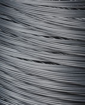 A Roll of steel wire in closeup.