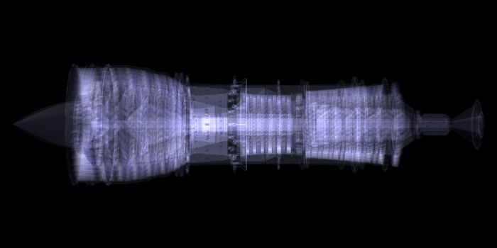 X-ray concept jet engine. Isolated render on a black background