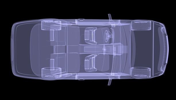 X-ray concept car. Top view. Isolated render on a black background