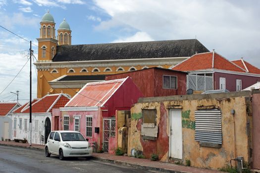 WILLEMSTAD, CURACAO - DECEMBER 10, 2013: Slum area close to the cathedral on december 10, 2013 in Willemstad, Curacao, ABC Islands