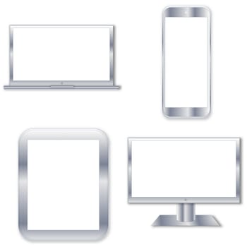 Set of modern digital devices in white background