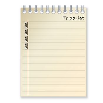 Notebook for writing things to do in white background