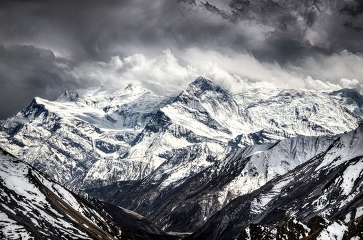 Himalayas mountains scenic view with dramatic sky, Annapurna area, Nepal
