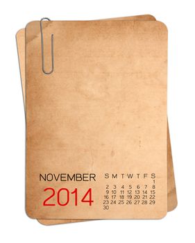 2014 Calendar on the Empty old photo with Paper clip