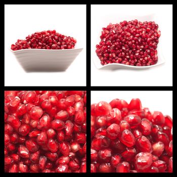 Collage of four fresh pomegranate seeds