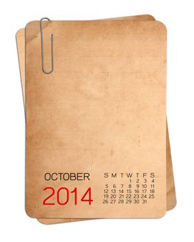2014 Calendar on the Empty old photo with Paper clip