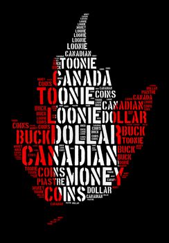 Canada monetary concept with word cloud with shape of maple leaf