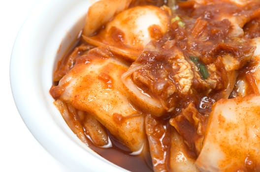 korean cuisine, fermented food Kimchi on white ceramic bowl